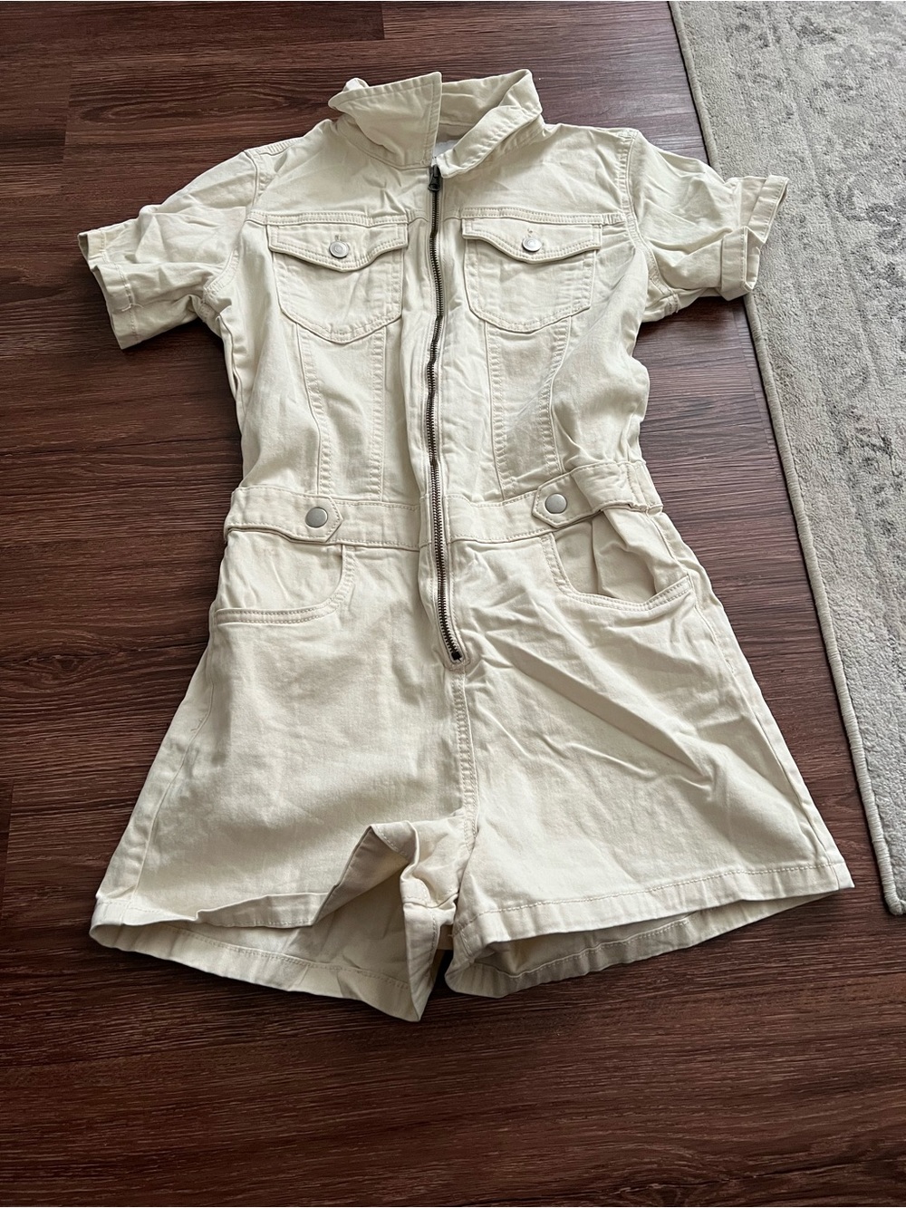 Cream Short-Sleeve One-Piece Romper